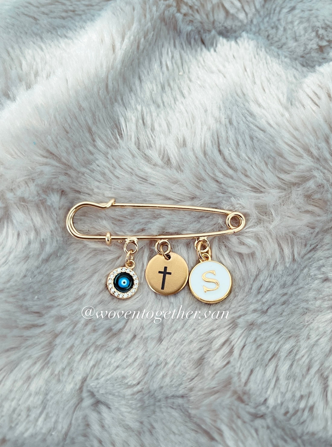 Pin Brooch x Cross (White Initial)