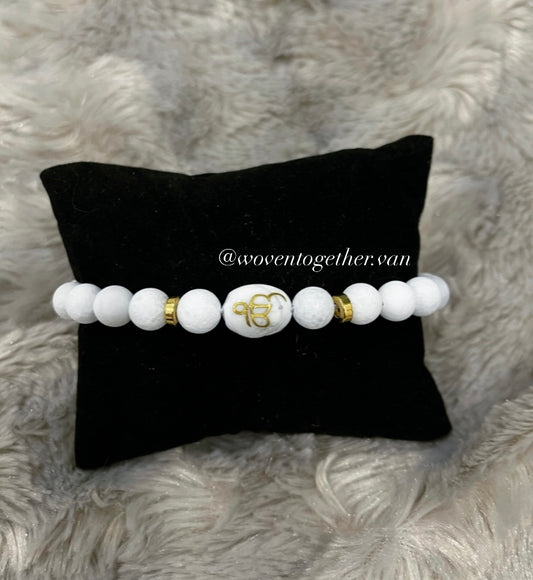 White Howlite x Gold Ek Onkar